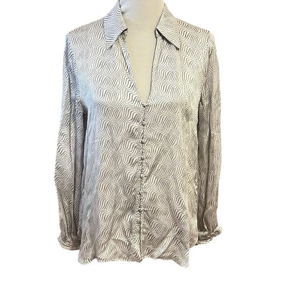 Massimo Dutti Blouse Button Up •Women 8/40• Top Swirls Dots Shirt Satin - Picture 2 of 13